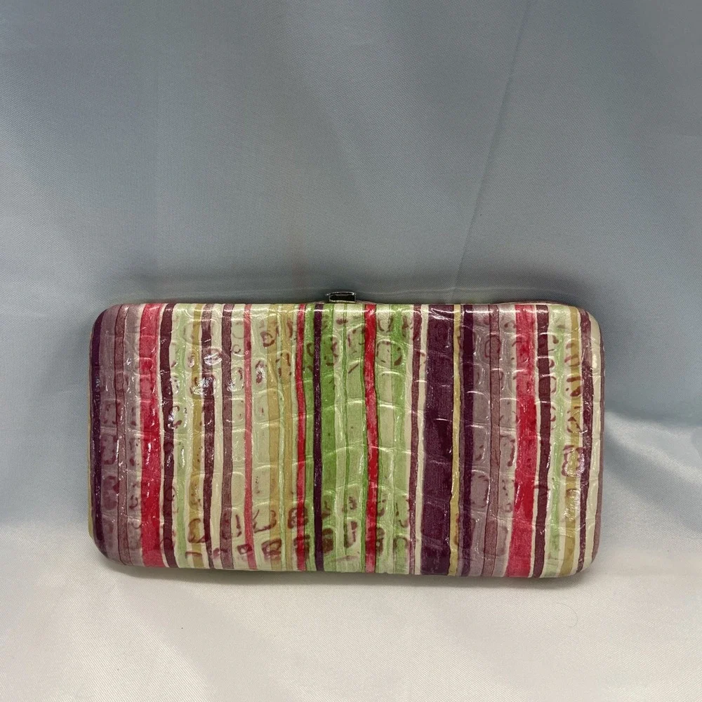 Vinyl Multicolored Clutch Wallet Pebbled Croc Pattern Snap Closure Retro New